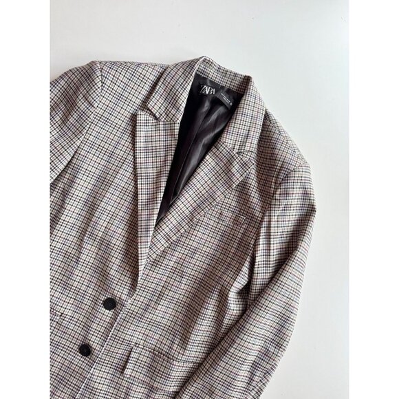 ZARA Grey Brown Check Single Breasted Oversized Boxy Blazer Suit Jacket, Size S - Picture 6 of 14